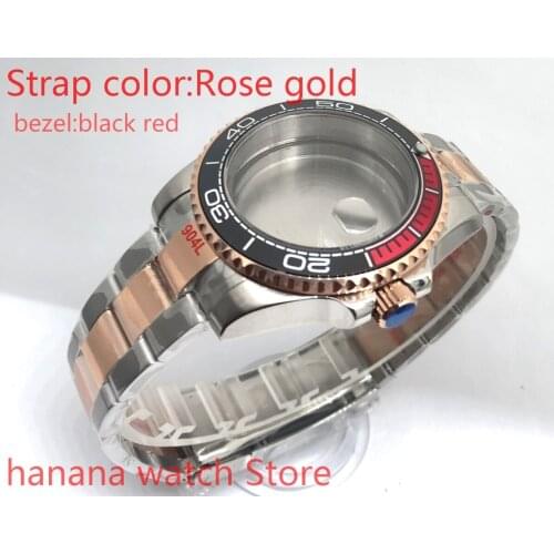 Bliger 904L stainless steel rose gold strap bracelet with 40mm sapphire glass ETA mingzhuji NH36 MH35 case, bezel black red