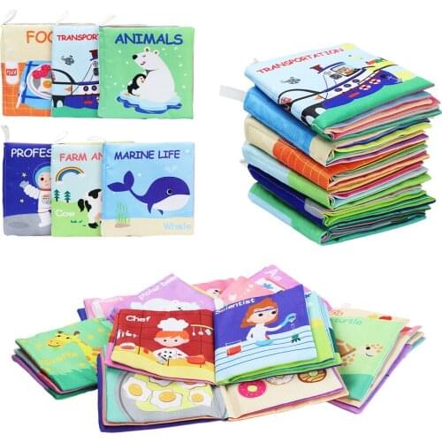Coolplay 6PCS Infant Soft Cloth Books With Rustle Sound Cognition Development Baby Early Educational Learning Toys Toddler Gifts