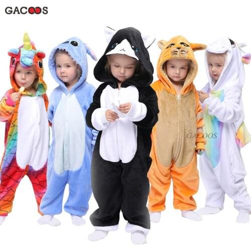 Girls Boys Winter Kigurumi Pajamas Unicorn Cartoon Anime Animal Onesies Kids Sleepwear Flannel Warm Jumpsuit Children Pajamas