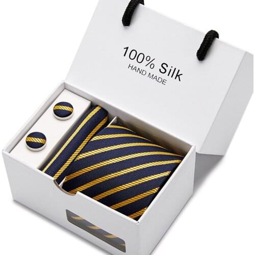 Hot sale Nice Handmade Newest design Tie Hanky Pocket Squares Cufflink Set Tie Necktie Box Printed Formal Clothing
