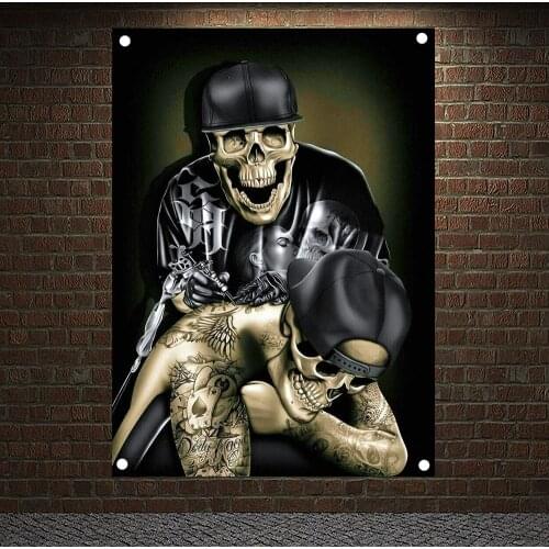 Skull tattoo artist Posters, Tapestry HD Wallpapers Home Decor Skull Tattoo Art Banners Flags Wall Hanging Ornaments Mural