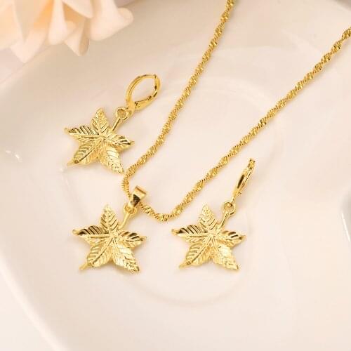 Gold Necklace Earring Set Women Party Gift Leaf Jewelry Sets daily wear mother gift wedding bridalDIY charms women girls