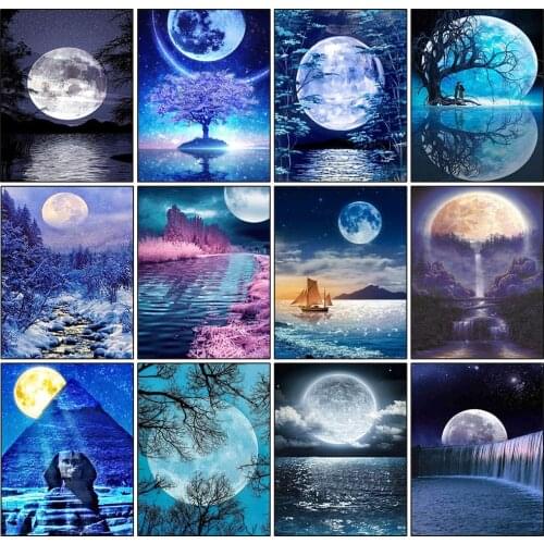 5D Diamond Painting Kit Paint Landscape Moon Waterfall Tree Horse Full Square & Round Embroidery Mosaic Cross Stitch Home Decor