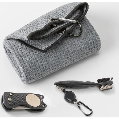 4 Color 100% Brand New 40x50cm Golf Towel With Hook Set Cleaning Towel Waffle Towel Club Cleaning Brush Green Fork Set