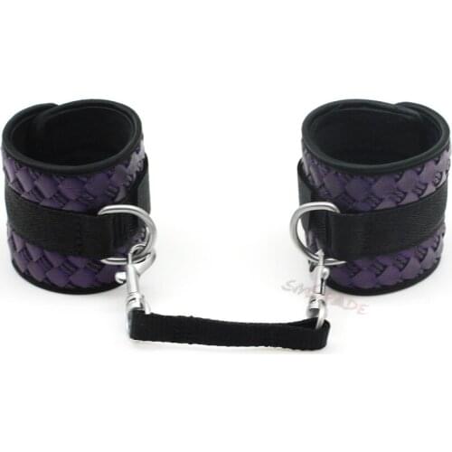 Smspade 23.5*7cm New Arrival Purple PU Bondage Handcuffs, Faux Leather Fetish Wristcuffs HC-2012 K, Sex Toys For Adults
