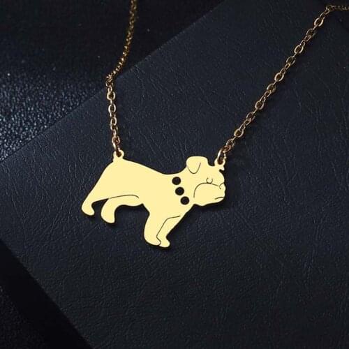 Lovely Dog Shaped English Bulldog Necklace Women Girls Pet Animal Lover Dogs Vintage Pendants Necklaces Fashion Jewelry Gift