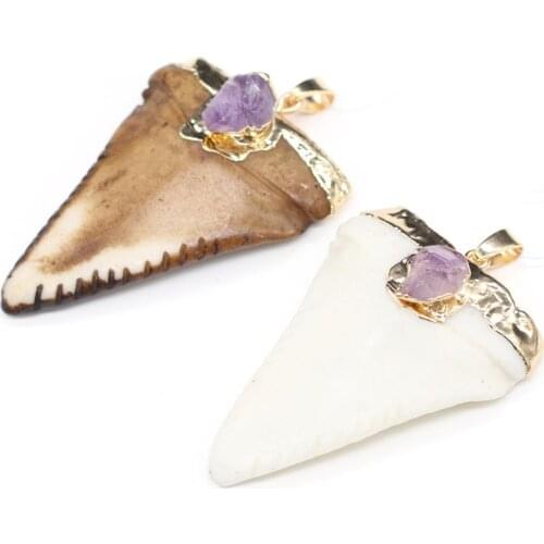 Triangle Shape Pendant Ox Bone Amethysts Pendant Reiki for Jewelry Making DIY Bracelets Necklace Accessories Size 38x55mm