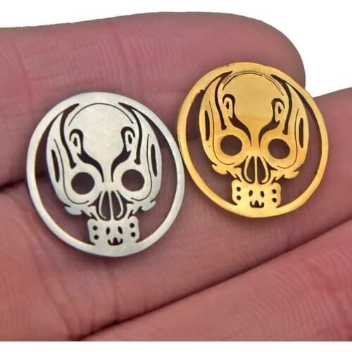 Gold 5pcs/lot Stainless Steel Skull Connector Pendant Charms with Hook for DIY Necklace Findings Crafts Halloween Jewelry Making