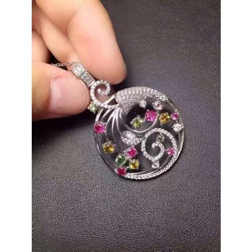 Natural multicolor tourmaline pendant S925 silver Natural garnet Pendant Necklace trendy Garden flowers women fine jewelry
