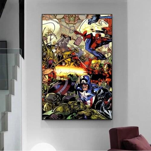 Marvel Anime Superhero Canvas Painting SpiderMan Hulk Captain America Posters and Prints Wall Art Pictures for Living Room Decor