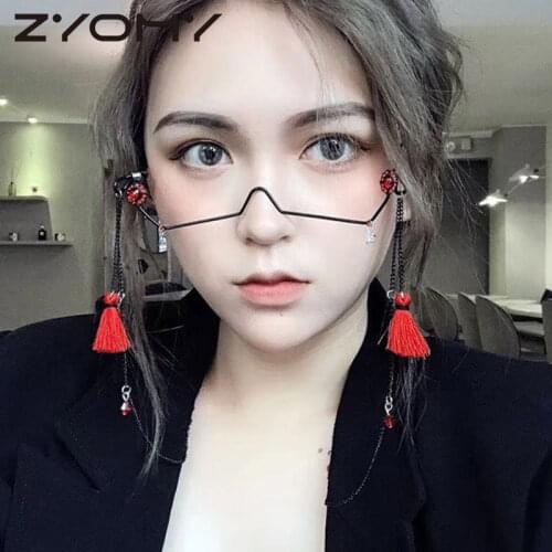 Q Decorative Glasses For Girl Luxury Shining Diamond Sunglasses Fashion Vintage Half Frame Metal Glasses Frame Without Lens