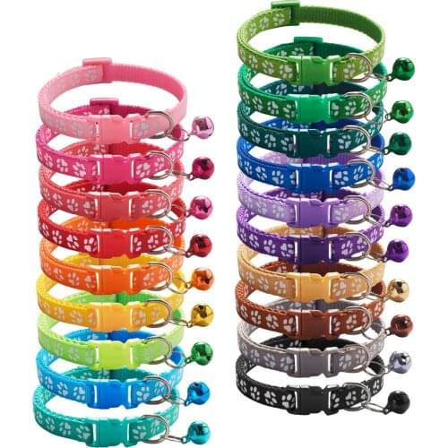 Adjustable Cat Collar Kitten Necklace Safety Buckle Neck Strap Belt For Cat Paw Claw Print Pattern With Bell Pet Collar