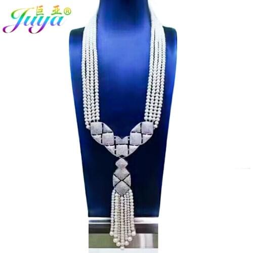 Christmas Gifts DIY Women Luxury Pearls Necklace Making Findings Supplies Paved Zircon Connector Suspension Pendants Accessories