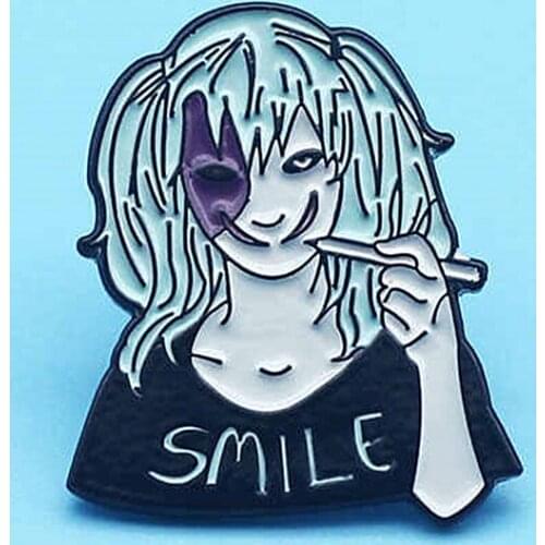 Sallyface Nifty Girl Smile Face Enamel Brooch Pin Backpack Hat Bag Collar Lapel Pins Badges Women Mens Fashion Jewelry Gifts