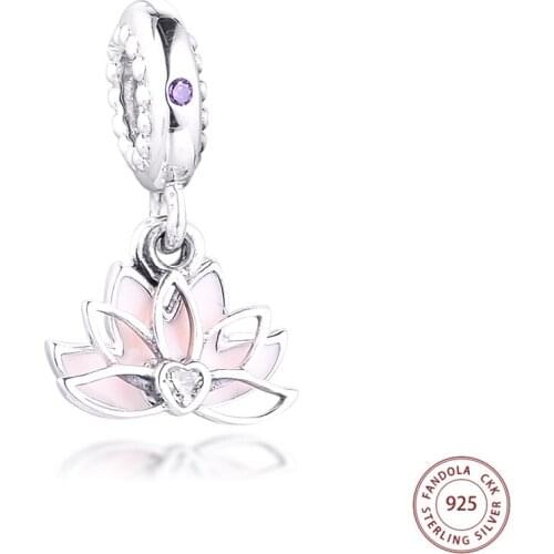 Serene Lotus Dangle Charm 925 Sterling Silver Flower Beads Fits Original Bracelets Charms for Jewelry Making kralen