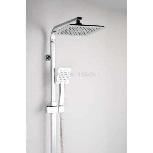 Vidric Shower Faucet Brass Chrome Thermostatic Bathroom Faucet Set Square Rain Shower Head Handheld Wall Mounted Mixer Bathtu