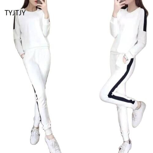 Sports suit female 2021 New autumn Fashion long sleeved round neck stitching wild casual two piece suit High quality size S-3XL