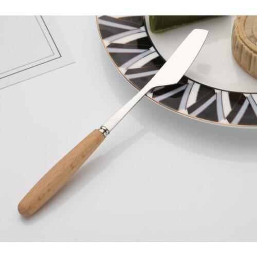 300pcs Japenese Style Wood Handle Butter Cheese Fondue Tofu Knife Stainless Steel Wooden Breakfast Flatware Tools li4951