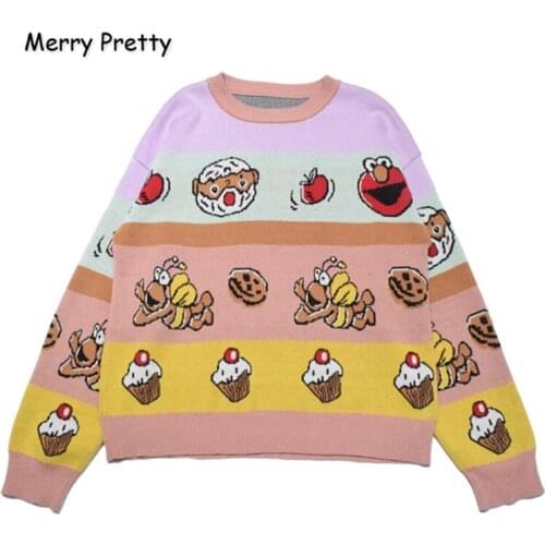 XUANHAO Womens Cartoon Embroidery Funny Knitted Sweaters 2019 Winter Thick Warm Harajuku Jacquard Sweater Knit Pullovers