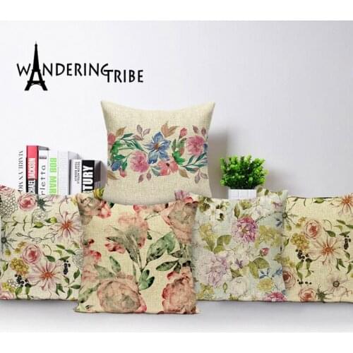 Vintage Flower Throw Pillow Case Linen Plant Decorative Cushion Covers Sofa Pillows Cases Home Decor Bed Cushions Cover Cojin