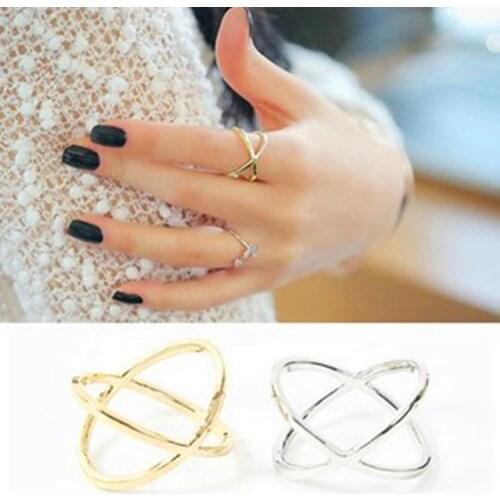 Explosive Alloy Ring Actress Three-dimensional Hollow Round Cross Gold And Silver Ring Simple Ring Hundred Matching Accessories