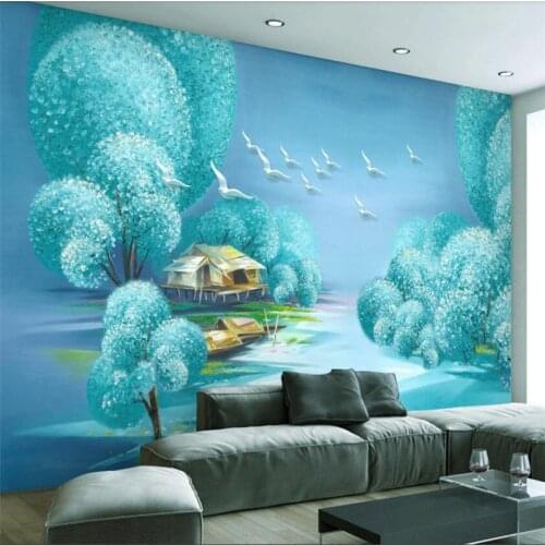 Wellyu New Chinese Dream Waterscape Aesthetic Landscape Oil Painting Wall Custom Large Mural Green Wallpaperpapel de parede