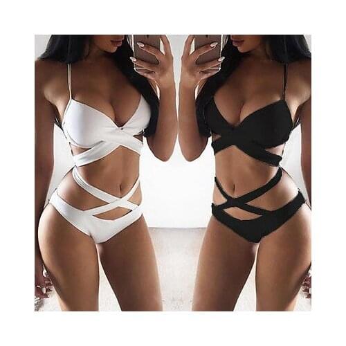 1PCS Women Push-up Padded Bra Bandage Black and White Bikini Set Swimsuit Triangle Swimwear Bathing