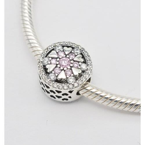 100% 925 Sterling Silver Hollow Sparkling Amethyst Heart Pendant CZ Round Charm Beads Suitable For Jewelry Making