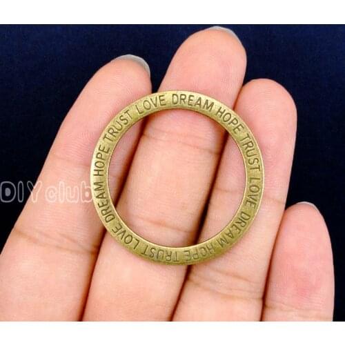 30pcs- Antique Bronze Love Dream Hope Trust Circle Charms 36mm