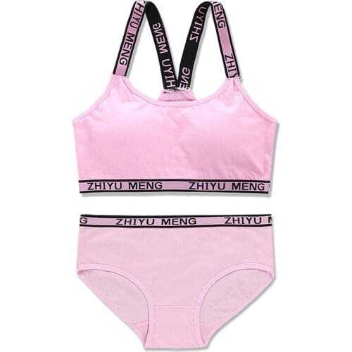 5Sets/lot Teen Girls Underwear Set Cotton Girls Training Bra for Children Sports Running Panties 8-16Years