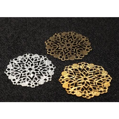50 Pcs Hollow Out Filigree Flower Wraps Connectors Iron Alloy Bronze Charm Findings For DIY Jewelry Making Components 3.6CM
