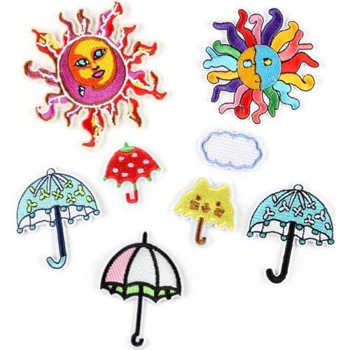 Sweet Girls DIY Accessories Embroidered Iron on Cute Umbrella Cartoon Sun Patch for Clothing Schoolbag