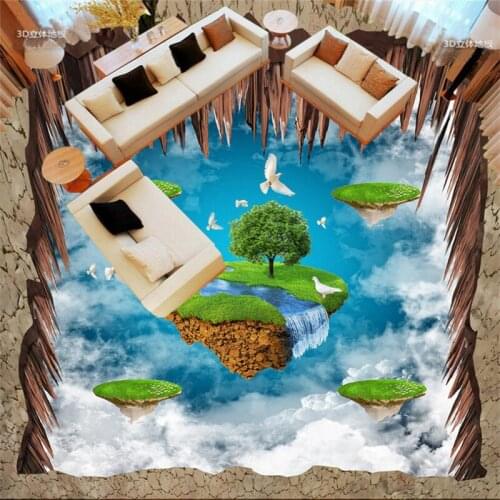 BEIBEHANG Aerial Suspension Island Pigeon 3D Outdoor Floor Painting Custom Flooring Living Room Bathroom Floor Wallpaper