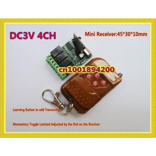 DC3V 3.7V Mini Remote Switch 4CH 2A RF Wireless Remote Switches Input Output 3V Small Volume Receiver + Transmitter 315/433.92