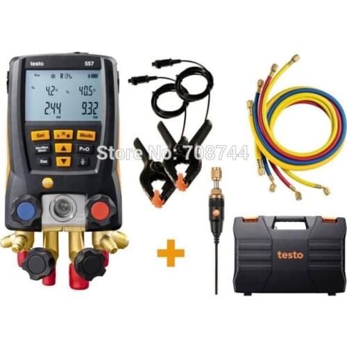 Testo 557 Digital Manifold Gauge 4-way Clamp Temperature Probes,Case,External Vacuum Pirani Gauge Bluetooth 0563 2557 with Hoses