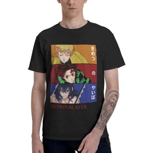 Tanjiro Zenitsu And Inosuke Manga Fans T-shirt Men T Shirt Short Sleeve 100% Cotton Kimetsu No Yaiba Anime Tshirt Unique Tee