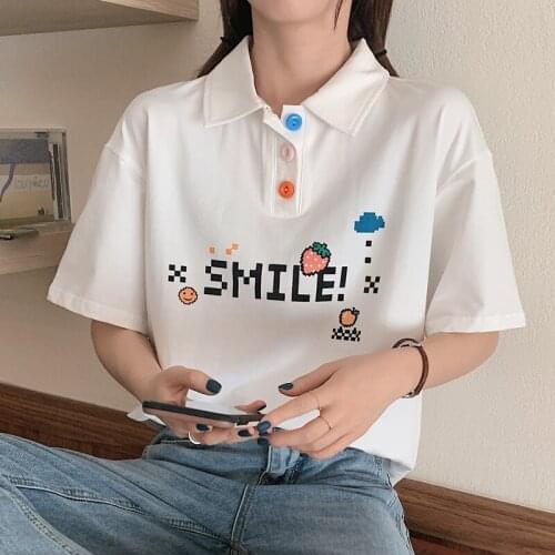 Womens T-shirts Tops Japanese Kawaii Ladies Ulzzang Casual Loose Letter Lazy Tshirt Female Korean Harajuku Clothes For Women