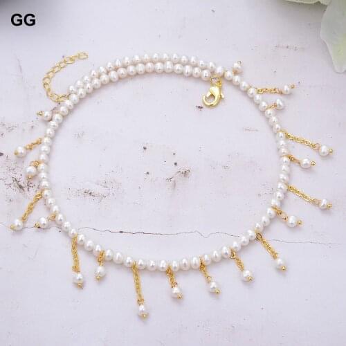 GuaiGuai Jewelry Natural Freshwater Cultured White Pearl Choker Necklace 17"
