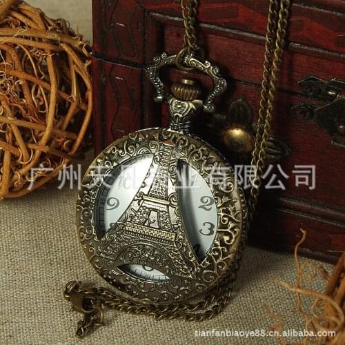 Eiffel Tower Perspective Pocket Watch Vintage Hollow Necklace Fashion Mens And Womens Gift Souvenir Watch