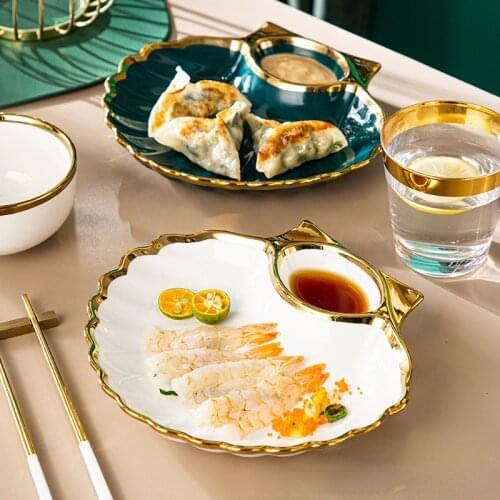 Ceramic jiaozi vinegar dish home jiaozi special-shaped plate sushi breakfast plate French fries plate