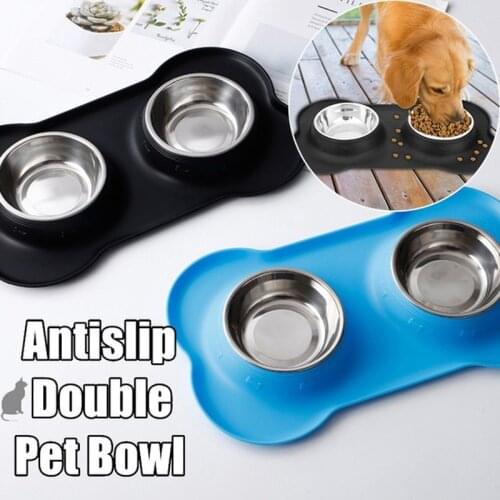 Dog Bowls Stainless Steel Water and Food Feeder with Non Spill Skid Resistant Silicone Mat for Pets Puppy Small Medium Dogs