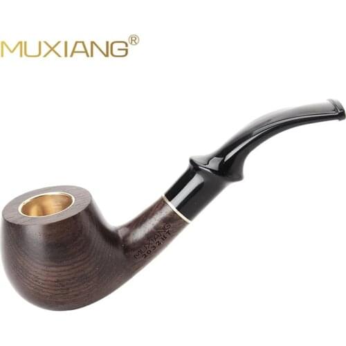 RU- MUXAING Handmade Ebony Wood Tobacco Pipe Cigarette Smoking Pipes Tube Good Quality With Bent stem Fit For 9mm Filters AC0032
