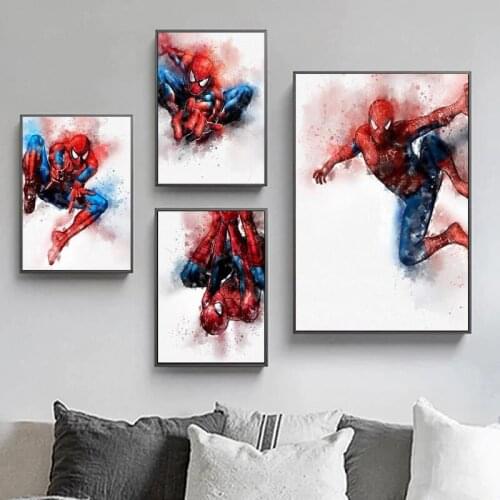 Marvel Avengers Superhero Watercolor Canvas Painting Spiderman Movie Poster Wall Art Picture for Living Room Home Decoration