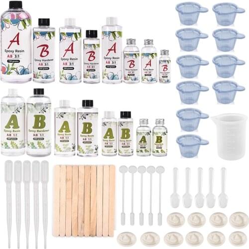 Crystal Epoxy Resin Set 1:1 AB Glue Resin Molds Making Tool DIY Jewelry Making Starter Kit Silicone Measuring Cup Stirring Stick