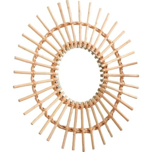 Wall Hanging Mirror Hand Woven Rattan Makeup Mirror for Bathroom Dressing Room Perfect Decoration Save Space Not Easy To Oxidize