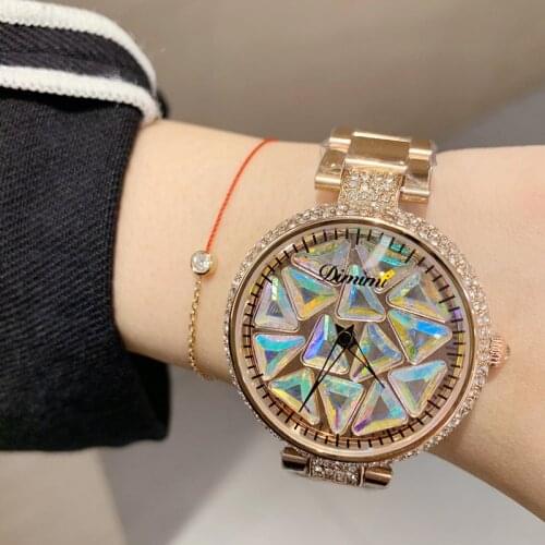 New Pretty Colorful Zircon Watches for Women Spinning Creative Wrist watch Crystals Dress Watch Waterproof 316L Steel Bracelets