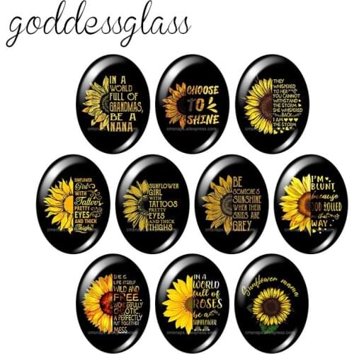 New Sunflower Letters tattoos style 10pcs mixed 13x18mm/18x25mm/30x40mm Oval photo glass cabochon demo flat back Making findings