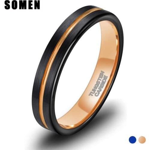 Somen UnisexTungsten Ring Blue/Rose Gold Color Wedding Bands 4mm for Men Women Thin Groove Two Tone Engagement Ring