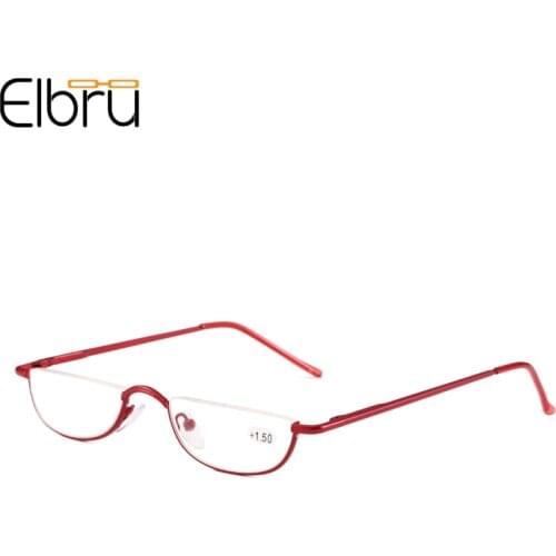 Elbru Small Half-frame Reading Glasses Ultra Light Spring Legs Portable Personality Glasses Fashion Presbyopic Glasses Unisex
