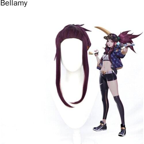 Game League ofLegends Akali KDA LOL Cosplay hairwear Dark purple Cosplay Wig +Wig Cap